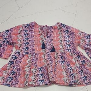 Simply Southern Pink and Blue Shell Patterned Top, Sz M
